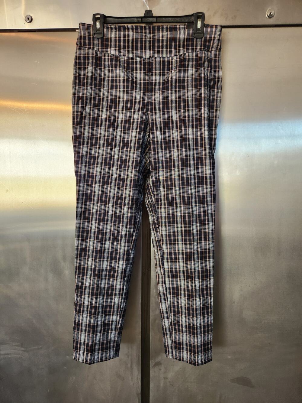 Counterparts Womens Pull On Plaid Ankle Pants M | Navy Tan Super Stretch